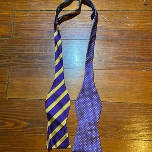 Purple and gold striped/spotted Cremieux bow tie